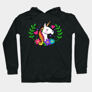 Colorful Rainbow Unicorn with Flowers Hoodie